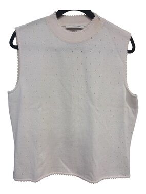 NWOT St. John Cream Sleeveless Eyelet Knit Mock Neck Tank Sz L